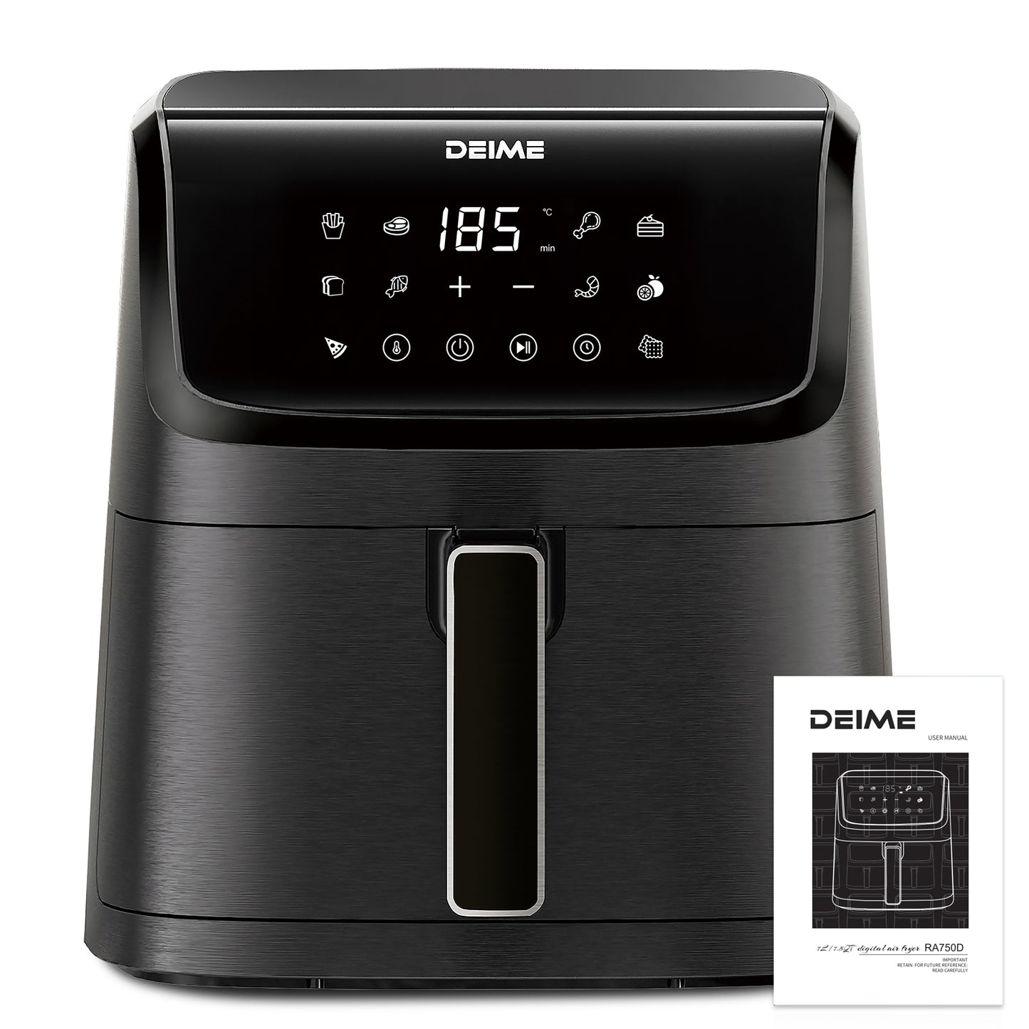 DEIME Air Fryer 7.2 QT 1700W Oilless Oven Healthy Cooker Air Fryers Large Capacity with 12 Presets, Visible Cooking Window, LCD Touch Screen, Customerizable Cooking, Non-Stick Basket (Black)