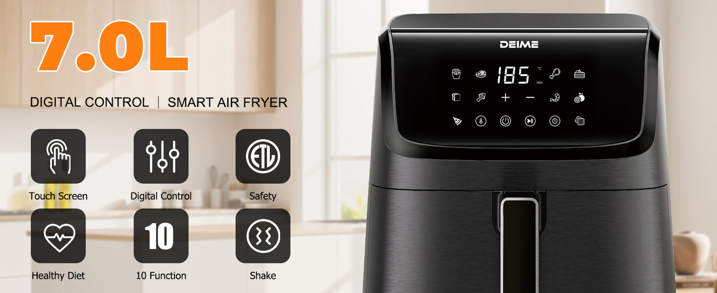 DEIME Air Fryer 7.2 QT 1700W Oilless Oven Healthy Cooker Air Fryers Large Capacity with 12 Presets, Visible Cooking Window, LCD Touch Screen, Customerizable Cooking, Non-Stick Basket (Black)