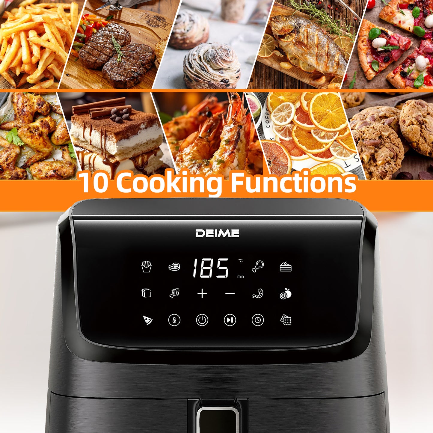 DEIME Air Fryer 7.2 QT 1700W Oilless Oven Healthy Cooker Air Fryers Large Capacity with 12 Presets, Visible Cooking Window, LCD Touch Screen, Customerizable Cooking, Non-Stick Basket (Black)