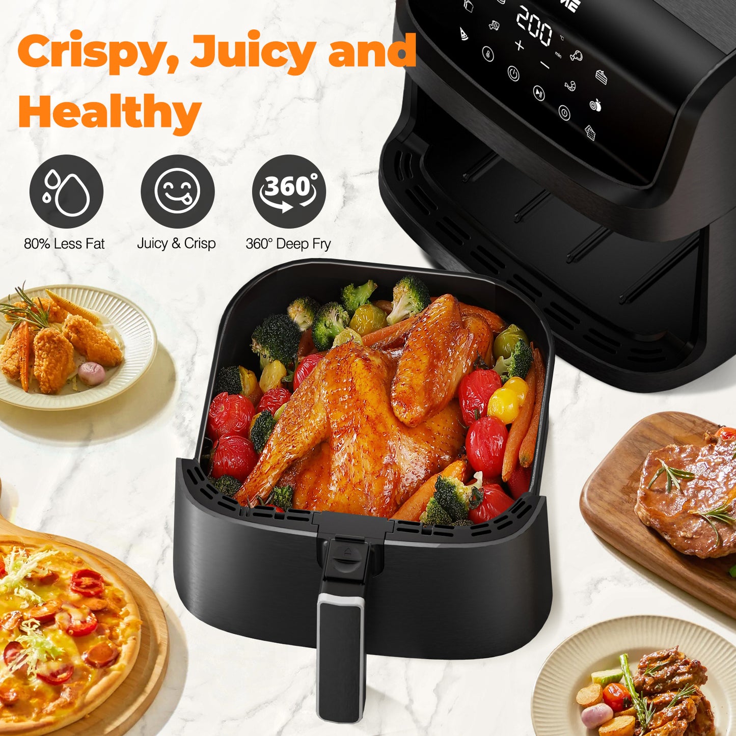 DEIME Air Fryer 7.2 QT 1700W Oilless Oven Healthy Cooker Air Fryers Large Capacity with 12 Presets, Visible Cooking Window, LCD Touch Screen, Customerizable Cooking, Non-Stick Basket (Black)