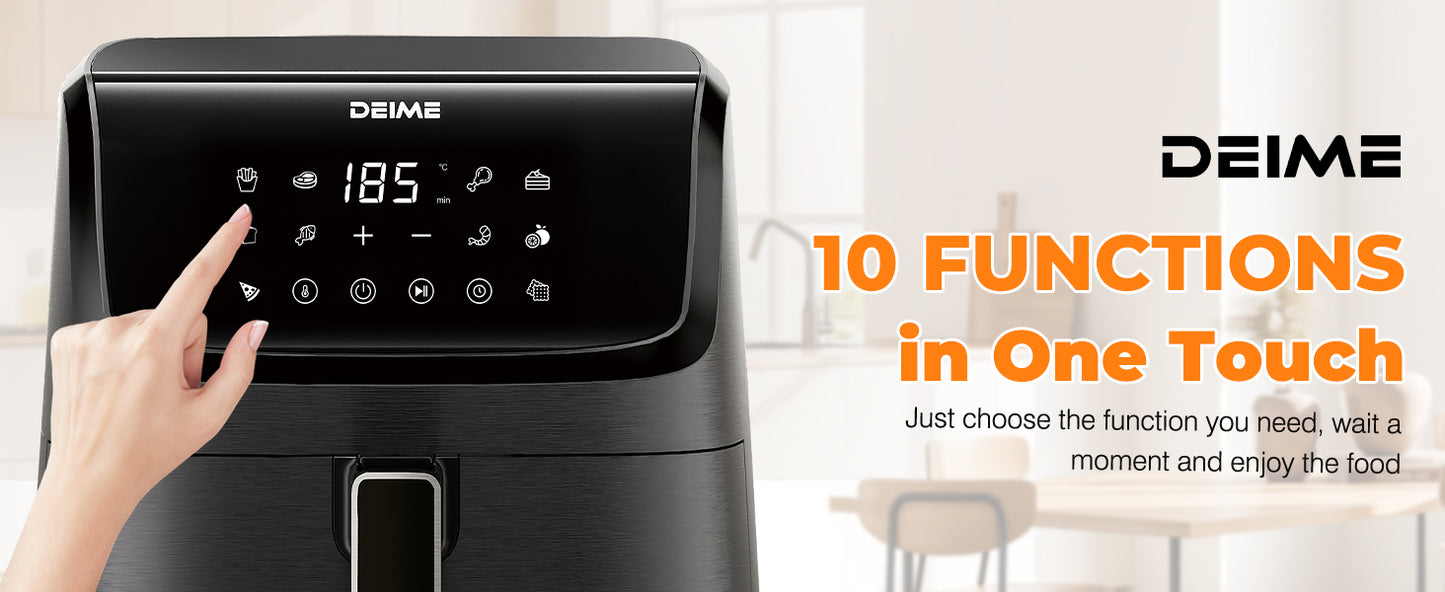 DEIME Air Fryer 7.2 QT 1700W Oilless Oven Healthy Cooker Air Fryers Large Capacity with 12 Presets, Visible Cooking Window, LCD Touch Screen, Customerizable Cooking, Non-Stick Basket (Black)