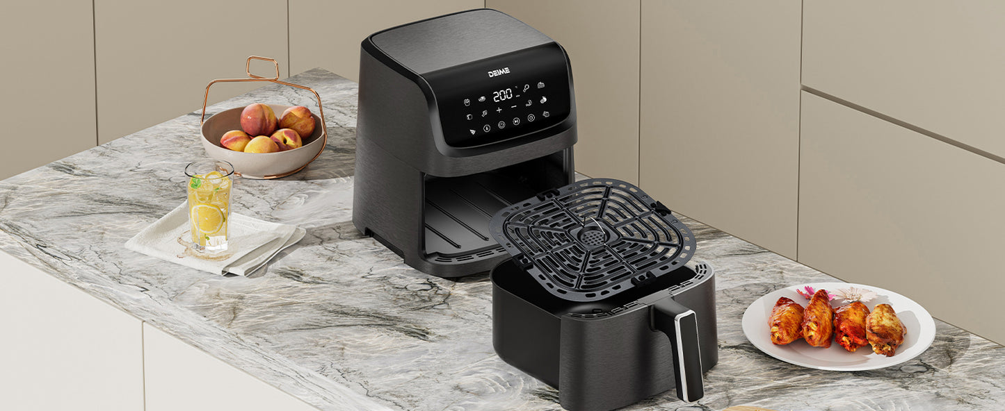 DEIME Air Fryer 7.2 QT 1700W Oilless Oven Healthy Cooker Air Fryers Large Capacity with 12 Presets, Visible Cooking Window, LCD Touch Screen, Customerizable Cooking, Non-Stick Basket (Black)