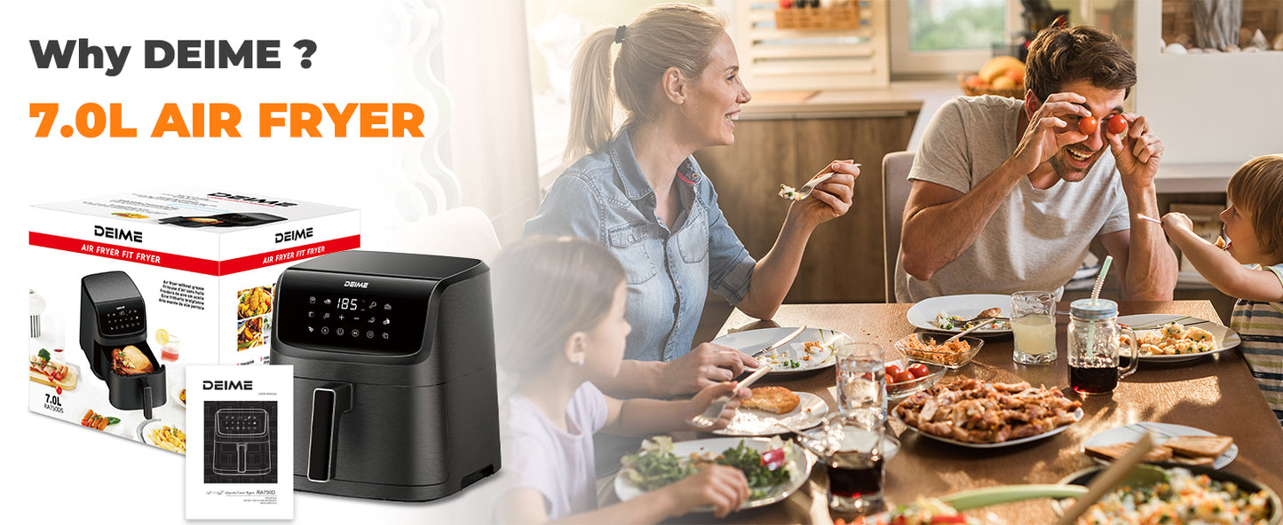 DEIME Air Fryer 7.2 QT 1700W Oilless Oven Healthy Cooker Air Fryers Large Capacity with 12 Presets, Visible Cooking Window, LCD Touch Screen, Customerizable Cooking, Non-Stick Basket (Black)