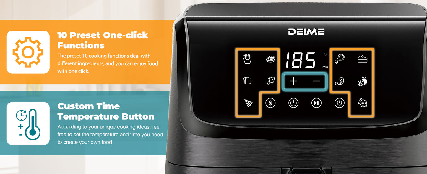 DEIME Air Fryer 7.2 QT 1700W Oilless Oven Healthy Cooker Air Fryers Large Capacity with 12 Presets, Visible Cooking Window, LCD Touch Screen, Customerizable Cooking, Non-Stick Basket (Black)