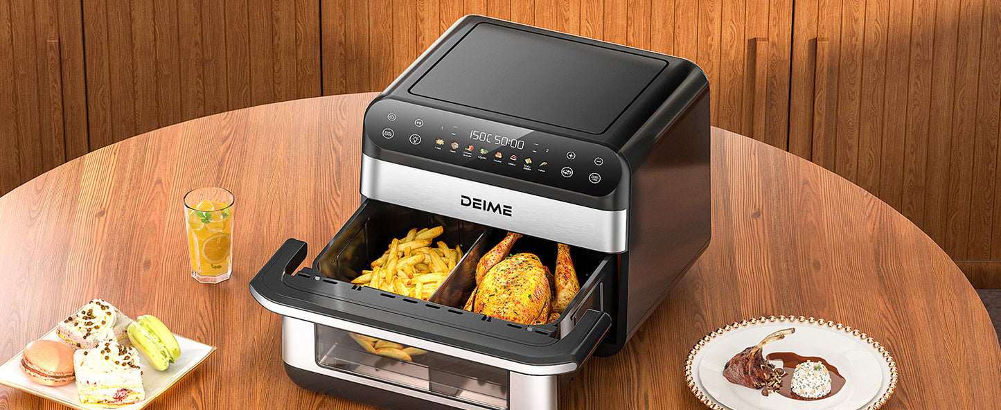 DEIME Air Fryer 10.6 QT Oilless 1800W Large Capacity Oven Air Fryers Healthy Cooker with 8 Preset, Large AirFryer for Families Visual Cooking Window, Non-Stick Basket, Included Recipe