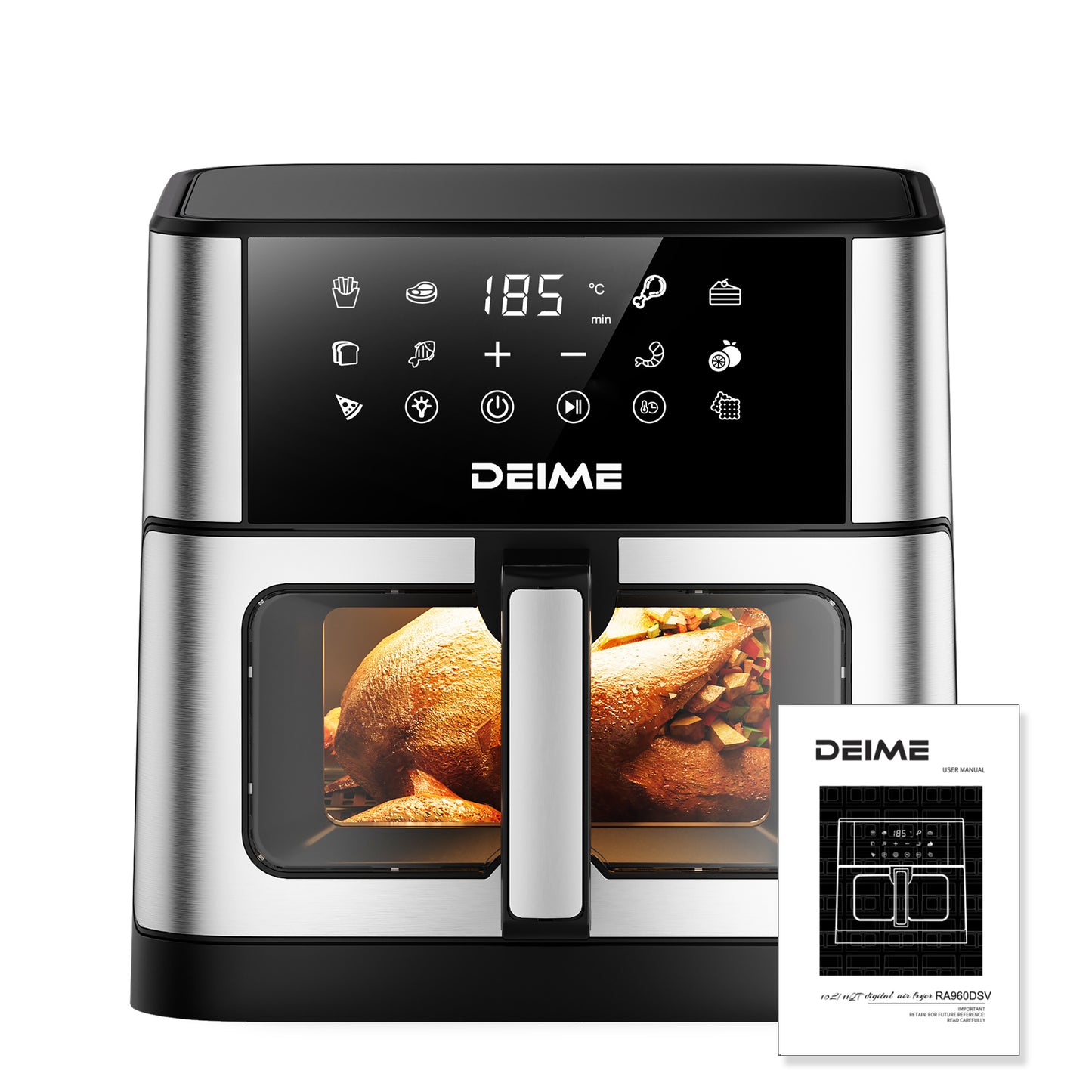DEIME Air Fryer 10.2 QT Oilless 1700W Large Capacity Oven Air Fryers Healthy Cooker with 10 Preset, Large AirFryer for Families Visual Cooking Window, Non-Stick Basket, Included Recipe