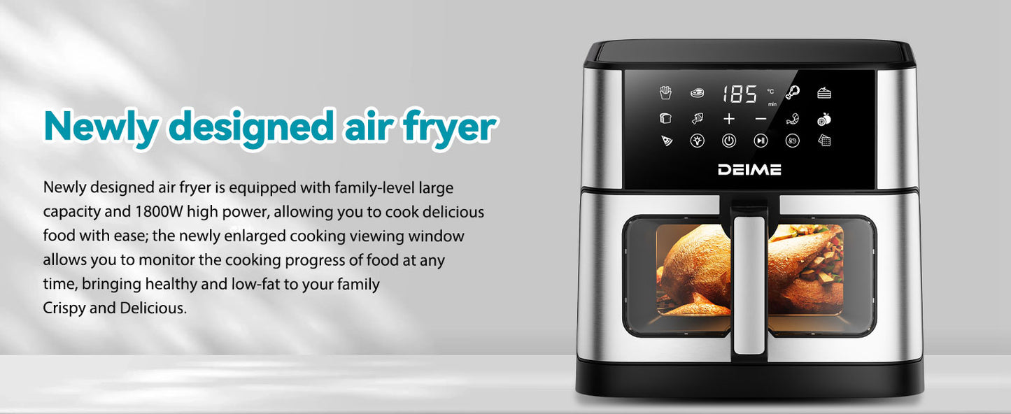 DEIME Air Fryer 10.2 QT Oilless 1700W Large Capacity Oven Air Fryers Healthy Cooker with 10 Preset, Large AirFryer for Families Visual Cooking Window, Non-Stick Basket, Included Recipe