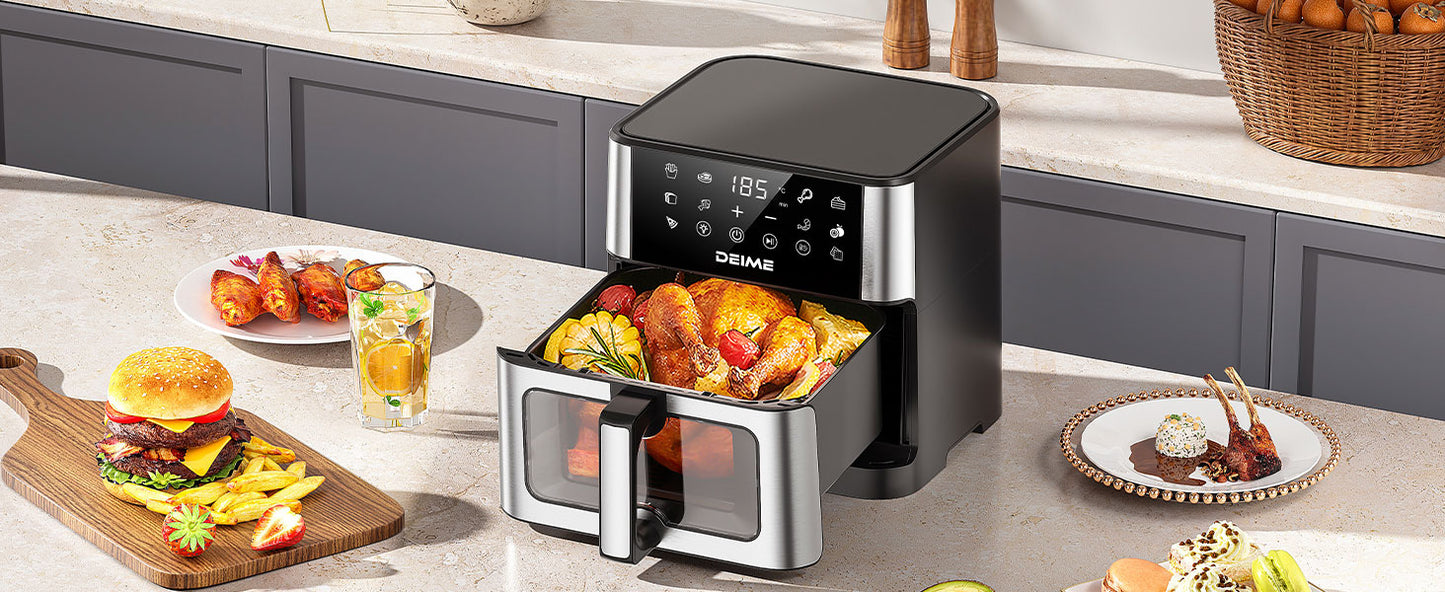 DEIME Air Fryer 10.2 QT Oilless 1700W Large Capacity Oven Air Fryers Healthy Cooker with 10 Preset, Large AirFryer for Families Visual Cooking Window, Non-Stick Basket, Included Recipe