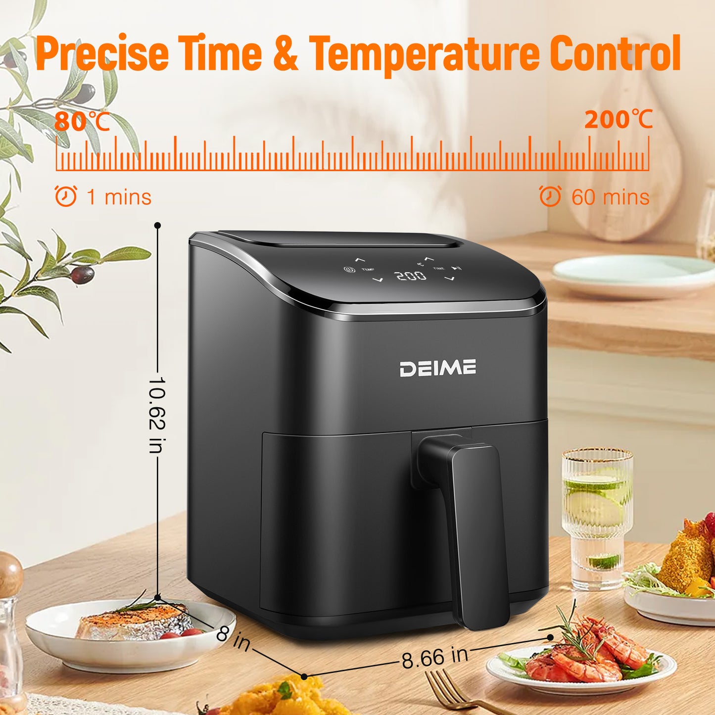 DEIME Air Fryer 3 Qt, Small Airfryer Digital Space Saving Compact, Bake, Reheat, Roasts for Quick Easy Meals, Mini Compact & Quiet, Nonstick & Dishwasher Safe Basket (Black)