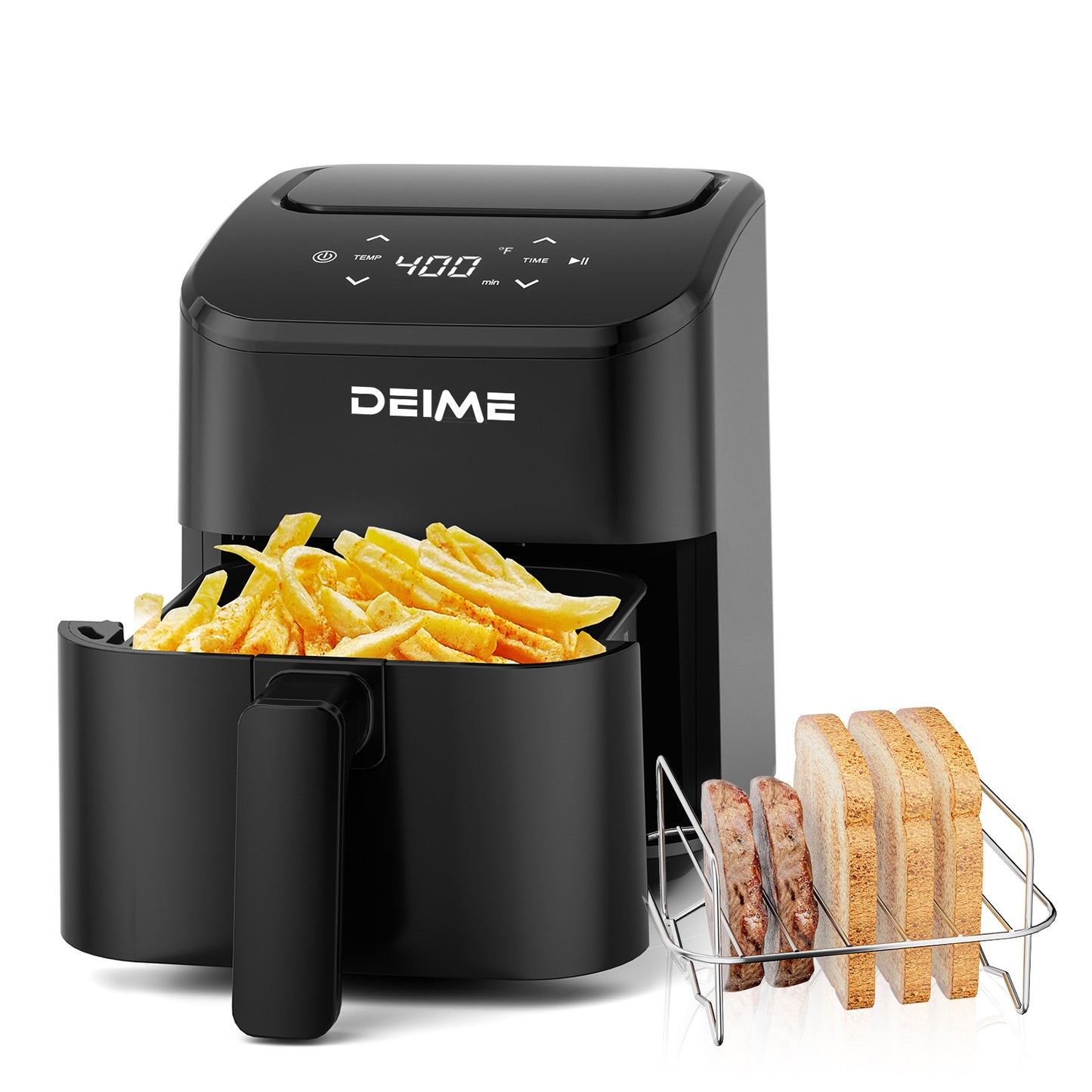 DEIME Air Fryer 3 Qt, Small Airfryer Digital Space Saving Compact, Bake, Reheat, Roasts for Quick Easy Meals, Mini Compact & Quiet, Nonstick & Dishwasher Safe Basket (Black)