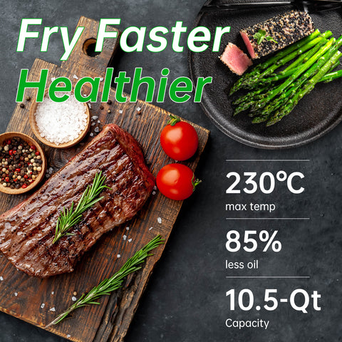 DEIME Air Fryer 10.2 QT, 1700W Large Capacity with 10 Preset, Visual Cooking Window, Non-Stick Basket, Recipe Included