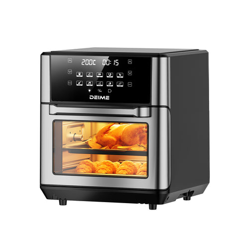DEIME Air Fryer - 14 Qt All-in-One Rotisserie Oven with Digital Display, 12 Presets, Roast, Bake, Broil, Dehydrate, Dishwasher Safe Accessories, Stainless Steel