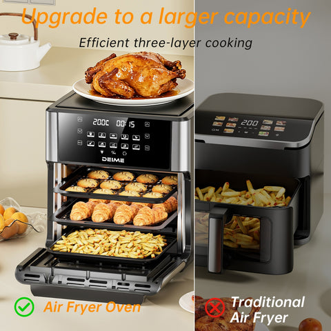 DEIME Air Fryer - 14 Qt All-in-One Rotisserie Oven with Digital Display, 12 Presets, Roast, Bake, Broil, Dehydrate, Dishwasher Safe Accessories, Stainless Steel