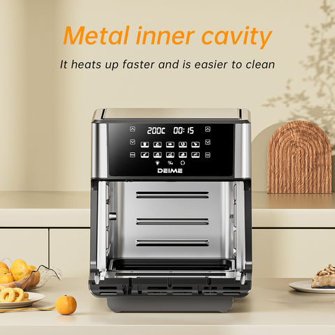 DEIME Air Fryer - 14 Qt All-in-One Rotisserie Oven with Digital Display, 12 Presets, Roast, Bake, Broil, Dehydrate, Dishwasher Safe Accessories, Stainless Steel