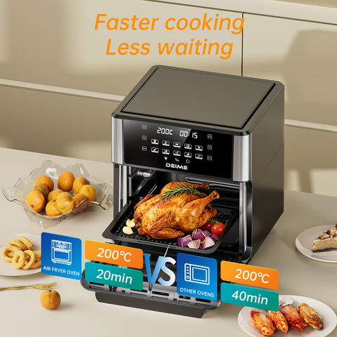 DEIME Air Fryer - 14 Qt All-in-One Rotisserie Oven with Digital Display, 12 Presets, Roast, Bake, Broil, Dehydrate, Dishwasher Safe Accessories, Stainless Steel