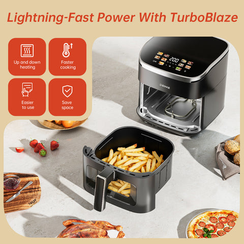DEIME Air Fryer 7 Qt | TurboFry 7-in-1 High-Powered 450°F Cooking for Crispier and Even Results | XL Basket with Viewing Window | Air Fry, Bake, Broil, Reheat, Dehydrate, Defrost, Keep Warm