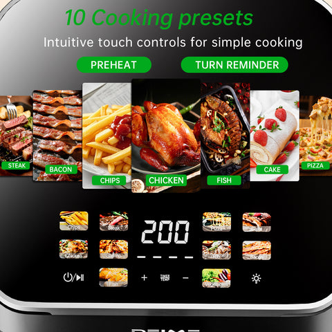 DEIME Air Fryer 10.2 QT, 1700W Large Capacity with 10 Preset, Visual Cooking Window, Non-Stick Basket, Recipe Included