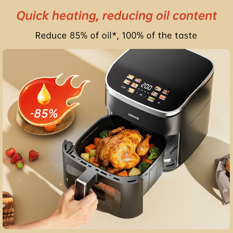 DEIME Air Fryer 7 Qt | TurboFry 7-in-1 High-Powered 450°F Cooking for Crispier and Even Results | XL Basket with Viewing Window | Air Fry, Bake, Broil, Reheat, Dehydrate, Defrost, Keep Warm