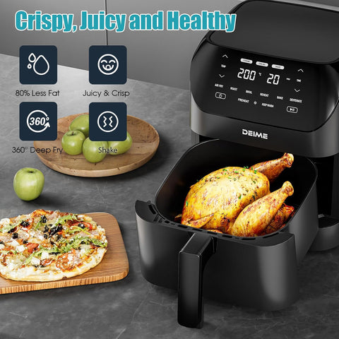 Air Fryer 6.2 QT Large Capacity Oilless Hot Air Fryers Oven 1500W Healthy Cooker with 10 Presets, Digital LCD Touch Screen, Visual Cooking Window, Non-Stick Basket, Included Recipe (Black-M)