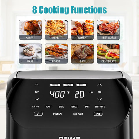 Air Fryer 6.2 QT Large Capacity Oilless Hot Air Fryers Oven 1500W Healthy Cooker with 10 Presets, Digital LCD Touch Screen, Visual Cooking Window, Non-Stick Basket, Included Recipe (Black-M)