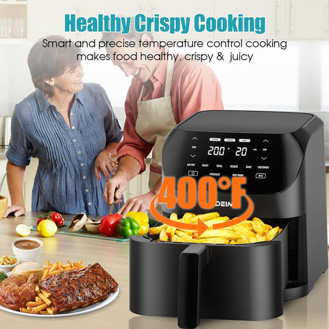Air Fryer 6.2 QT Large Capacity Oilless Hot Air Fryers Oven 1500W Healthy Cooker with 10 Presets, Digital LCD Touch Screen, Visual Cooking Window, Non-Stick Basket, Included Recipe (Black-M)