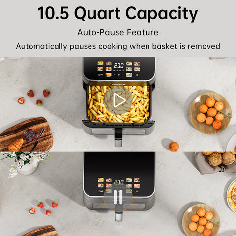 DEIME Air Fryer 10.2 QT, 1700W Large Capacity with 10 Preset, Visual Cooking Window, Non-Stick Basket, Recipe Included