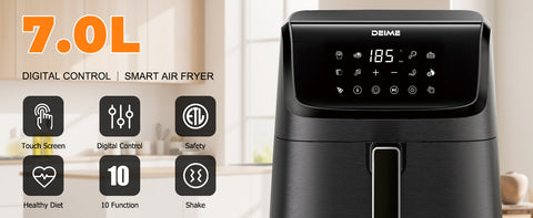 DEIME Air Fryer 7.2 QT 1700W Oilless Oven Healthy Cooker Air Fryers Large Capacity with 12 Presets, Visible Cooking Window, LCD Touch Screen, Customerizable Cooking, Non-Stick Basket (Black)