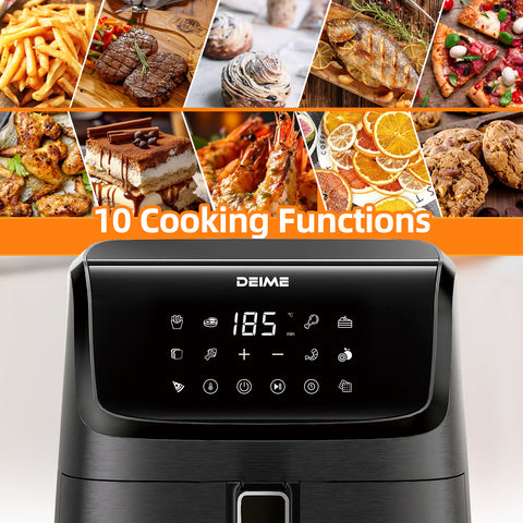 DEIME Air Fryer 7.2 QT 1700W Oilless Oven Healthy Cooker Air Fryers Large Capacity with 12 Presets, Visible Cooking Window, LCD Touch Screen, Customerizable Cooking, Non-Stick Basket (Black)