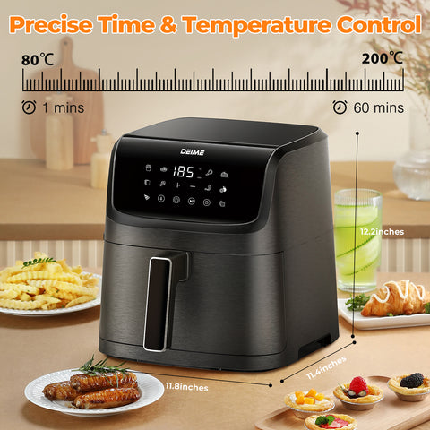 DEIME Air Fryer 7.2 QT 1700W Oilless Oven Healthy Cooker Air Fryers Large Capacity with 12 Presets, Visible Cooking Window, LCD Touch Screen, Customerizable Cooking, Non-Stick Basket (Black)