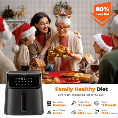 DEIME Air Fryer 7.2 QT 1700W Oilless Oven Healthy Cooker Air Fryers Large Capacity with 12 Presets, Visible Cooking Window, LCD Touch Screen, Customerizable Cooking, Non-Stick Basket (Black)