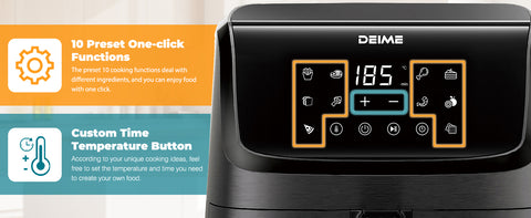 DEIME Air Fryer 7.2 QT 1700W Oilless Oven Healthy Cooker Air Fryers Large Capacity with 12 Presets, Visible Cooking Window, LCD Touch Screen, Customerizable Cooking, Non-Stick Basket (Black)