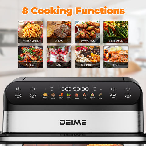DEIME Air Fryer 10.6 QT Oilless 1800W Large Capacity Oven Air Fryers Healthy Cooker with 8 Preset, Large AirFryer for Families Visual Cooking Window, Non-Stick Basket, Included Recipe