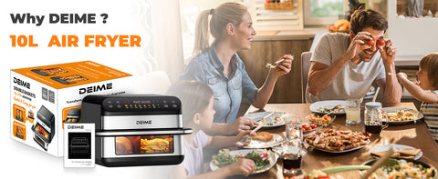 DEIME Air Fryer 10.6 QT Oilless 1800W Large Capacity Oven Air Fryers Healthy Cooker with 8 Preset, Large AirFryer for Families Visual Cooking Window, Non-Stick Basket, Included Recipe