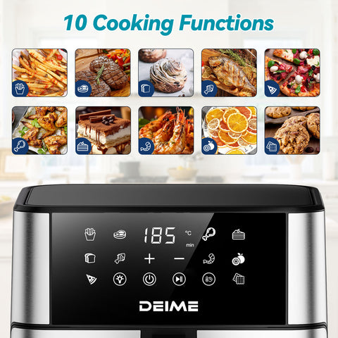 DEIME Air Fryer 10.2 QT Oilless 1700W Large Capacity Oven Air Fryers Healthy Cooker with 10 Preset, Large AirFryer for Families Visual Cooking Window, Non-Stick Basket, Included Recipe