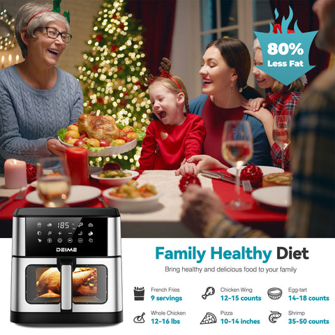 DEIME Air Fryer 10.2 QT Oilless 1700W Large Capacity Oven Air Fryers Healthy Cooker with 10 Preset, Large AirFryer for Families Visual Cooking Window, Non-Stick Basket, Included Recipe