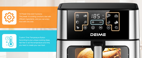 DEIME Air Fryer 10.2 QT Oilless 1700W Large Capacity Oven Air Fryers Healthy Cooker with 10 Preset, Large AirFryer for Families Visual Cooking Window, Non-Stick Basket, Included Recipe