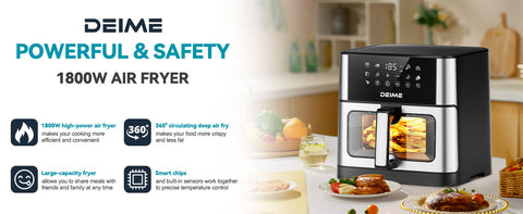 DEIME Air Fryer 10.2 QT Oilless 1700W Large Capacity Oven Air Fryers Healthy Cooker with 10 Preset, Large AirFryer for Families Visual Cooking Window, Non-Stick Basket, Included Recipe