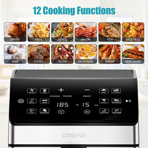DEIME Air Fryer 6.5 QT Oilless 1700W Large Capacity Oven Air Fryers Healthy Cooker with 10 Preset, Visual Cooking Window, Non-Stick Basket