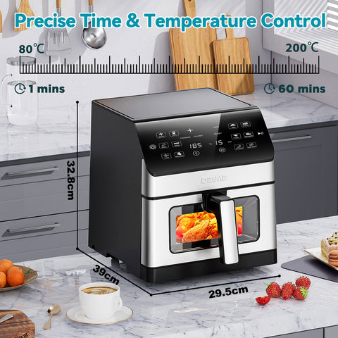 DEIME Air Fryer 6.5 QT Oilless 1700W Large Capacity Oven Air Fryers Healthy Cooker with 10 Preset, Visual Cooking Window, Non-Stick Basket
