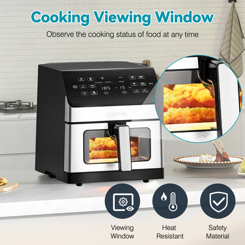 DEIME Air Fryer 6.5 QT Oilless 1700W Large Capacity Oven Air Fryers Healthy Cooker with 10 Preset, Visual Cooking Window, Non-Stick Basket