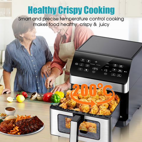 DEIME Air Fryer 6.5 QT Oilless 1700W Large Capacity Oven Air Fryers Healthy Cooker with 10 Preset, Visual Cooking Window, Non-Stick Basket