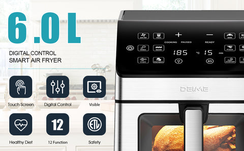 DEIME Air Fryer 6.5 QT Oilless 1700W Large Capacity Oven Air Fryers Healthy Cooker with 10 Preset, Visual Cooking Window, Non-Stick Basket