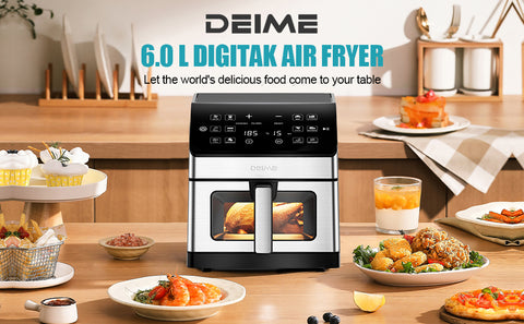 DEIME Air Fryer 6.5 QT Oilless 1700W Large Capacity Oven Air Fryers Healthy Cooker with 10 Preset, Visual Cooking Window, Non-Stick Basket