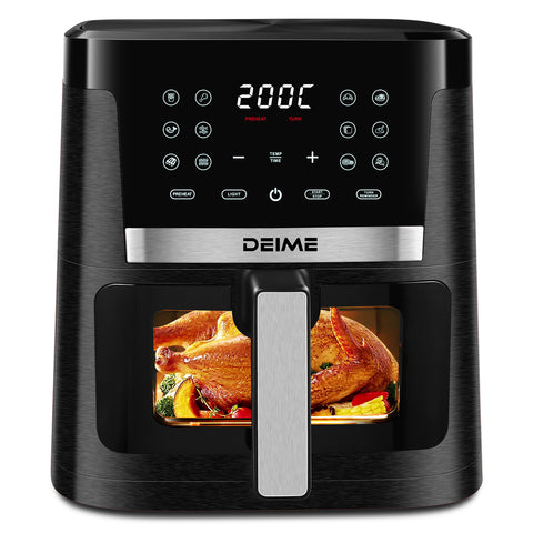 DEIME Air Fryer 7.2 QT 1700W Oilless Oven Healthy Cooker Air Fryers Large Capacity with 12 Presets, Visible Cooking Window, LCD Touch Screen, Customerizable Cooking, Non-Stick Basket (Black)