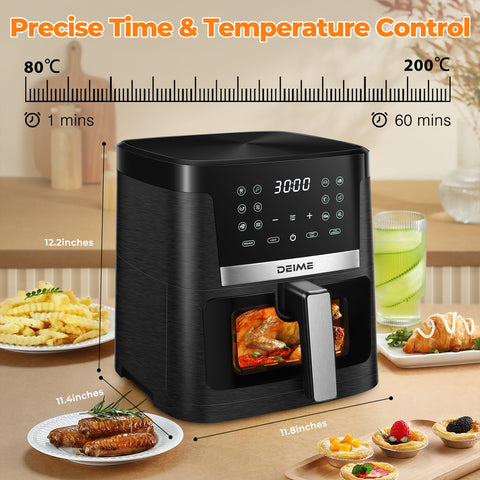 DEIME Air Fryer 7.2 QT 1700W Oilless Oven Healthy Cooker Air Fryers Large Capacity with 12 Presets, Visible Cooking Window, LCD Touch Screen, Customerizable Cooking, Non-Stick Basket (Black)