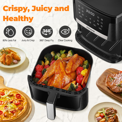 DEIME Air Fryer 7.2 QT 1700W Oilless Oven Healthy Cooker Air Fryers Large Capacity with 12 Presets, Visible Cooking Window, LCD Touch Screen, Customerizable Cooking, Non-Stick Basket (Black)