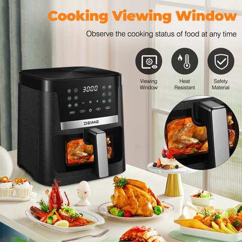 DEIME Air Fryer 7.2 QT 1700W Oilless Oven Healthy Cooker Air Fryers Large Capacity with 12 Presets, Visible Cooking Window, LCD Touch Screen, Customerizable Cooking, Non-Stick Basket (Black)