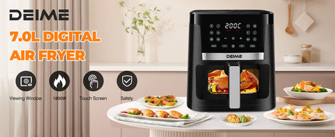 DEIME Air Fryer 7.2 QT 1700W Oilless Oven Healthy Cooker Air Fryers Large Capacity with 12 Presets, Visible Cooking Window, LCD Touch Screen, Customerizable Cooking, Non-Stick Basket (Black)