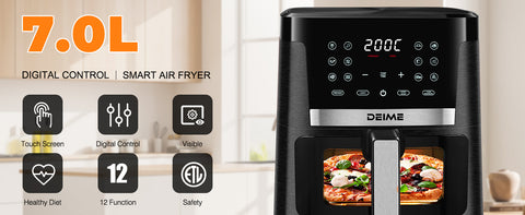 DEIME Air Fryer 7.2 QT 1700W Oilless Oven Healthy Cooker Air Fryers Large Capacity with 12 Presets, Visible Cooking Window, LCD Touch Screen, Customerizable Cooking, Non-Stick Basket (Black)