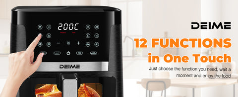 DEIME Air Fryer 7.2 QT 1700W Oilless Oven Healthy Cooker Air Fryers Large Capacity with 12 Presets, Visible Cooking Window, LCD Touch Screen, Customerizable Cooking, Non-Stick Basket (Black)